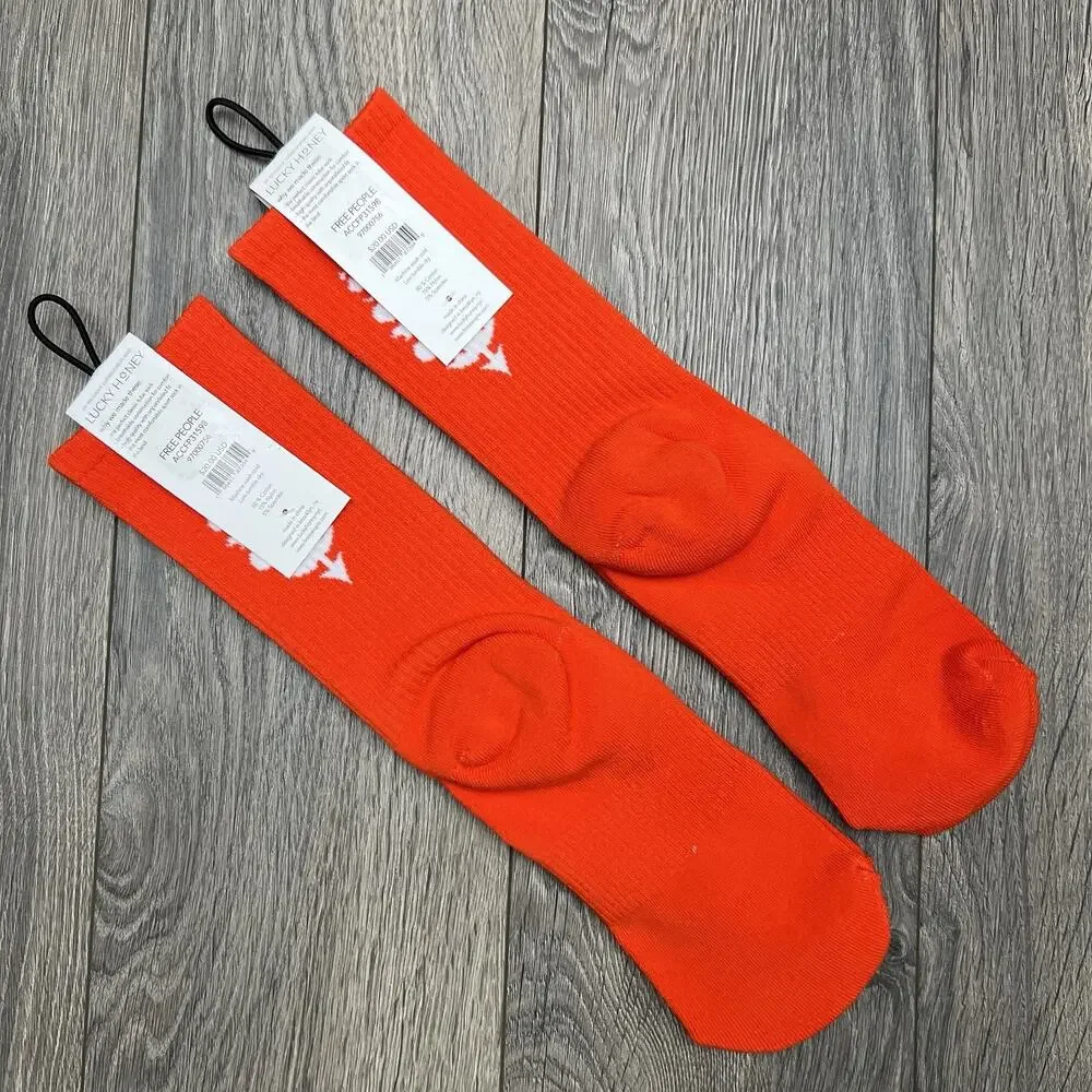 2 Pack Free People FP Movement Last Lap Tube Socks Lucky Honey Orange One Size